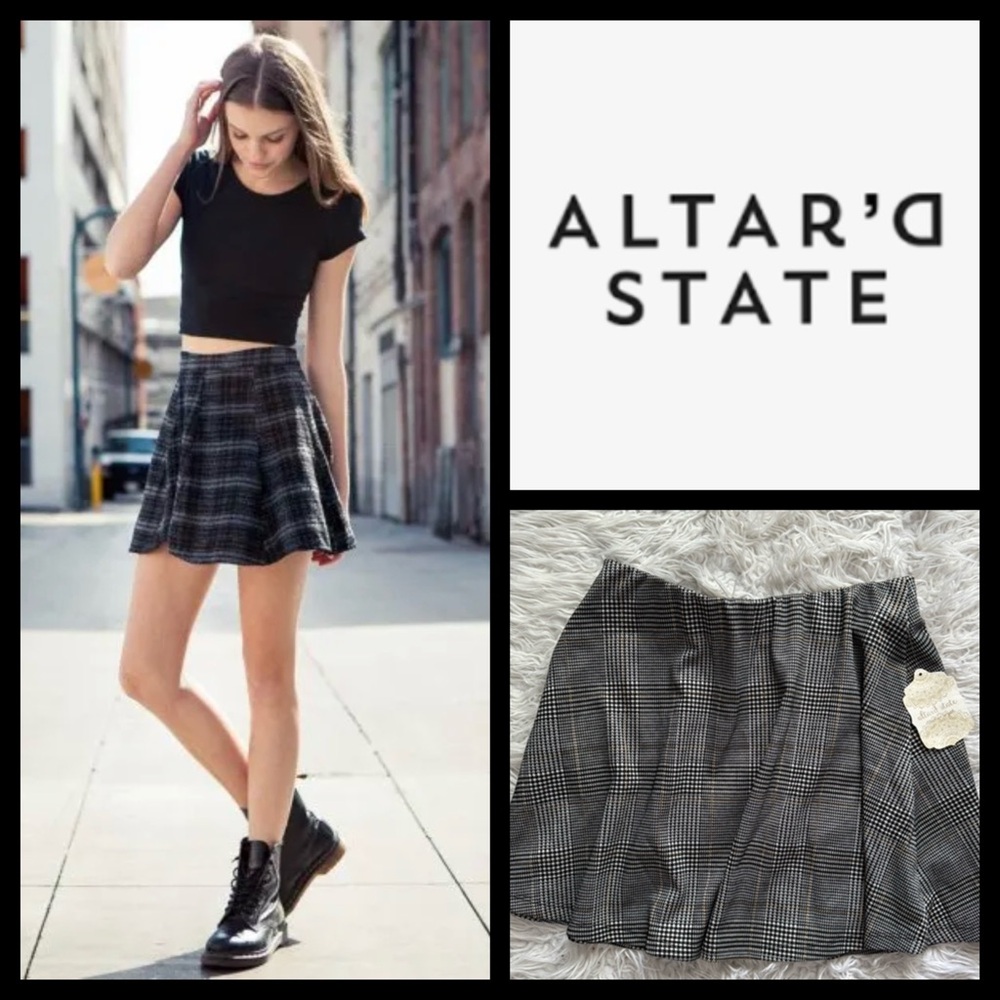 NWT Altar'd State Black Plaid Skater Skirt